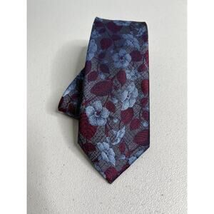 Joseph Abboud Burgundy, Blue Floral Pattern 100% Silk Slim Tie NWOT